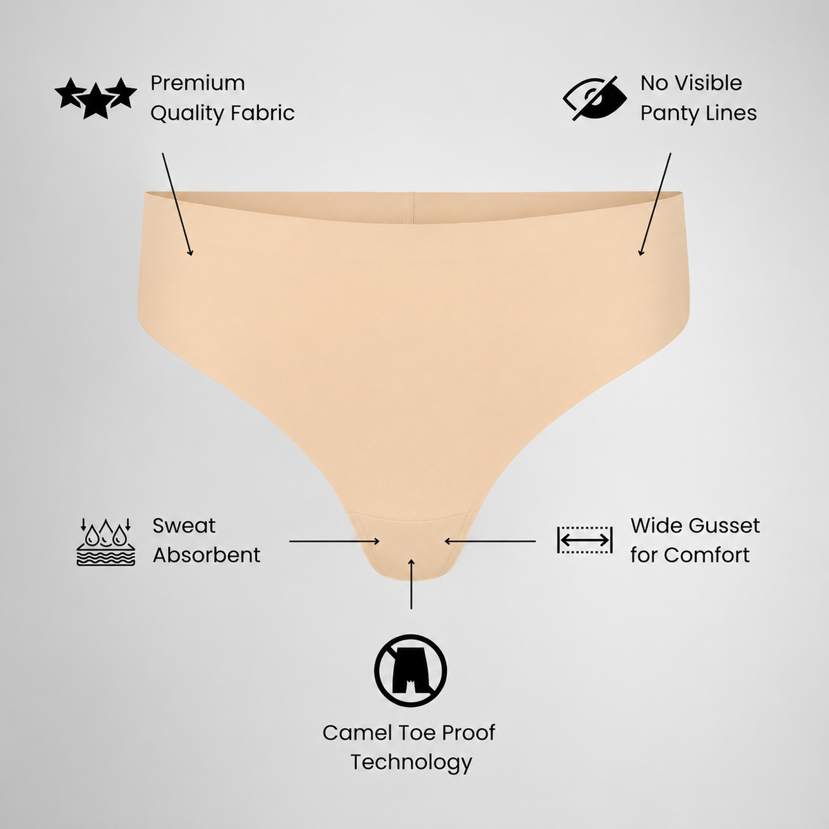 OLO Invisible Camel Toe Thong High Rise