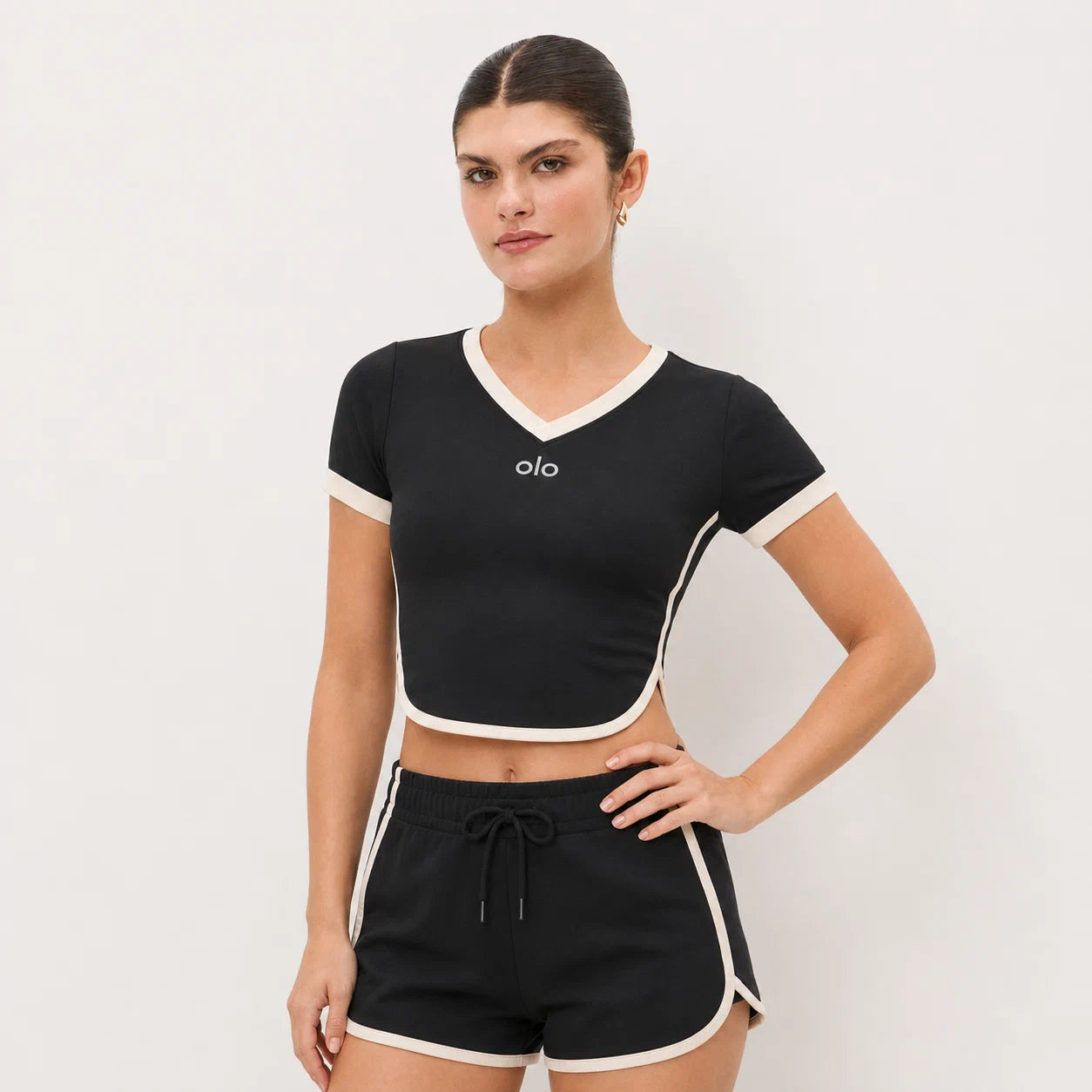 Contrast-Trim Short-Sleeve Set