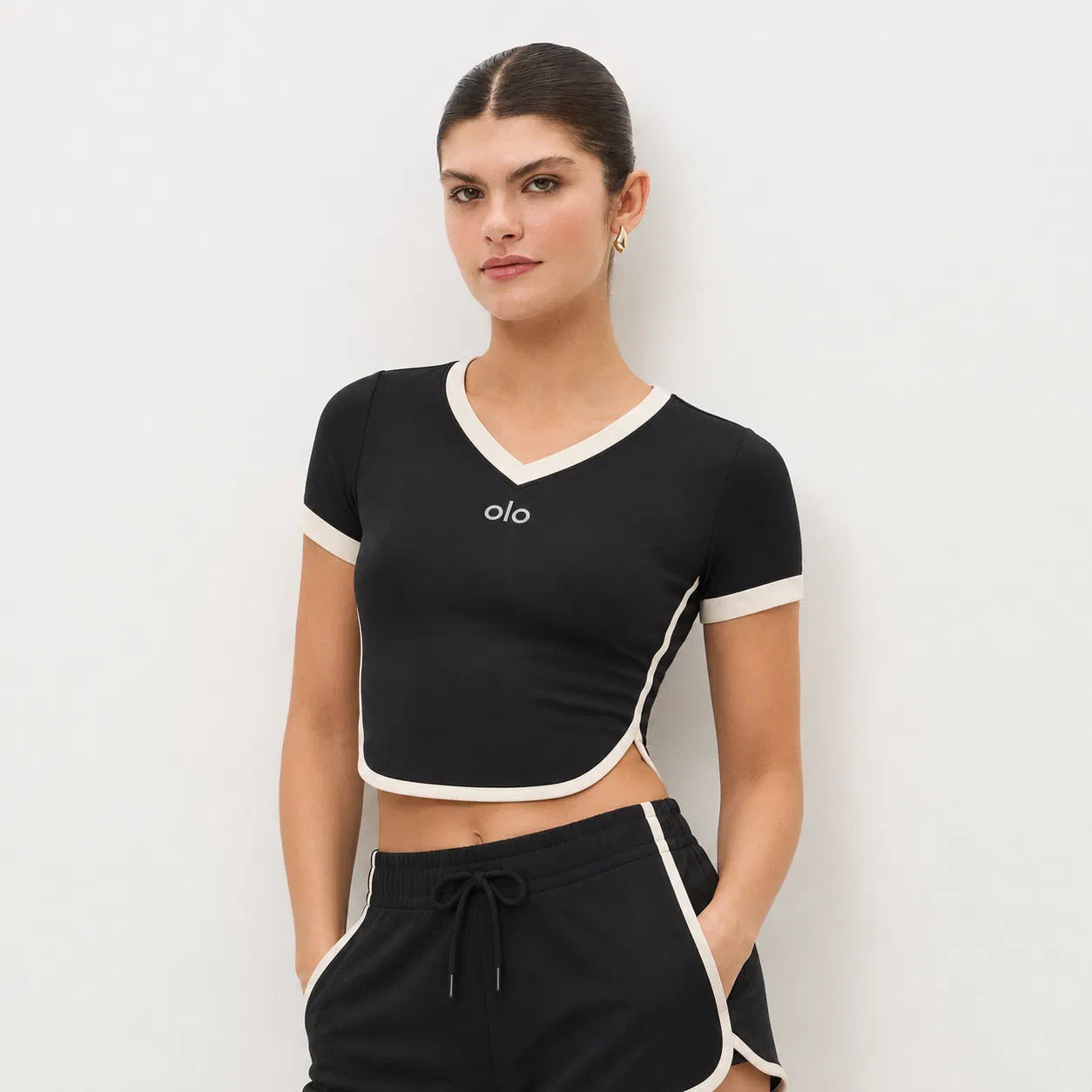 Contrast-Trim Short-Sleeve Set