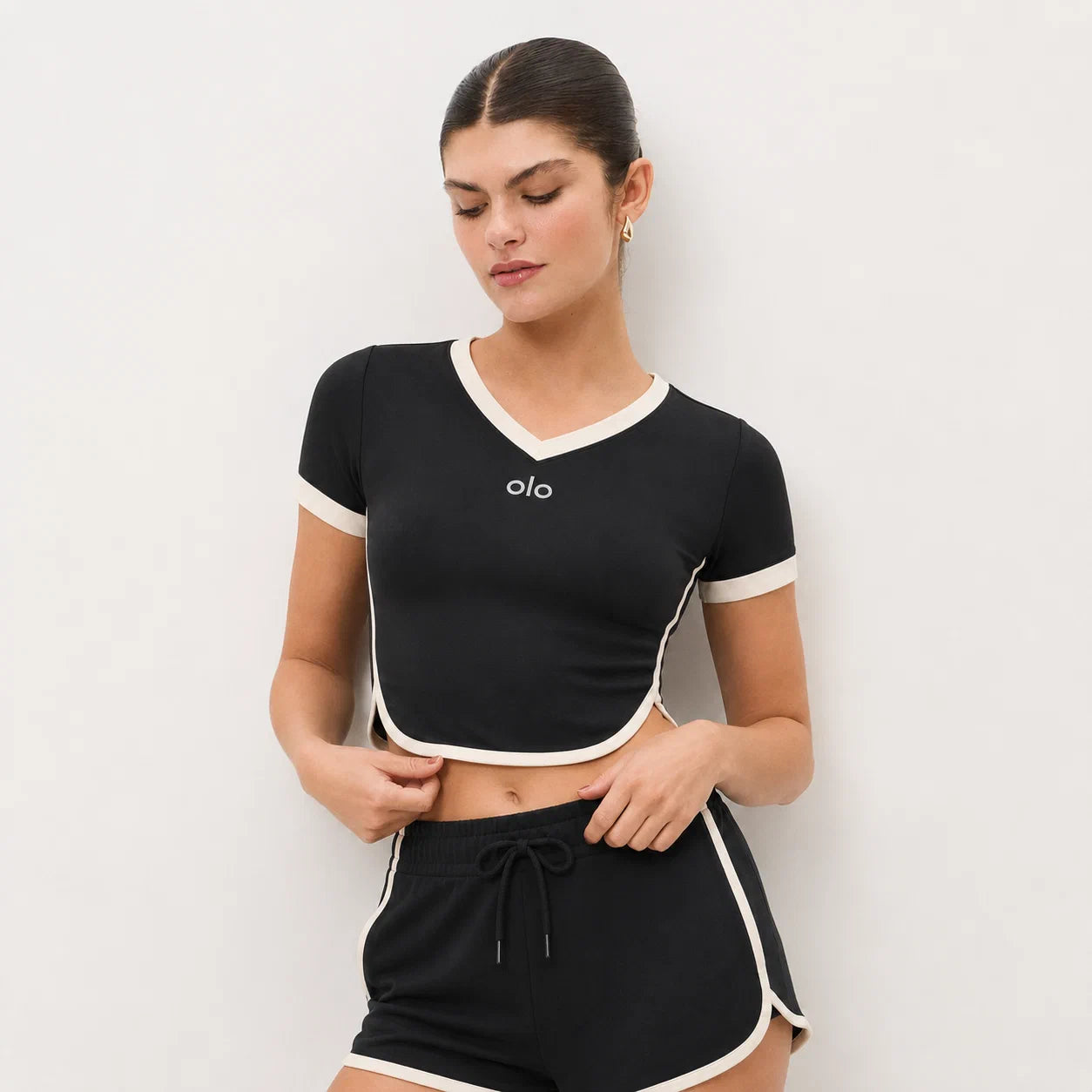 Contrast-Trim Short-Sleeve Set