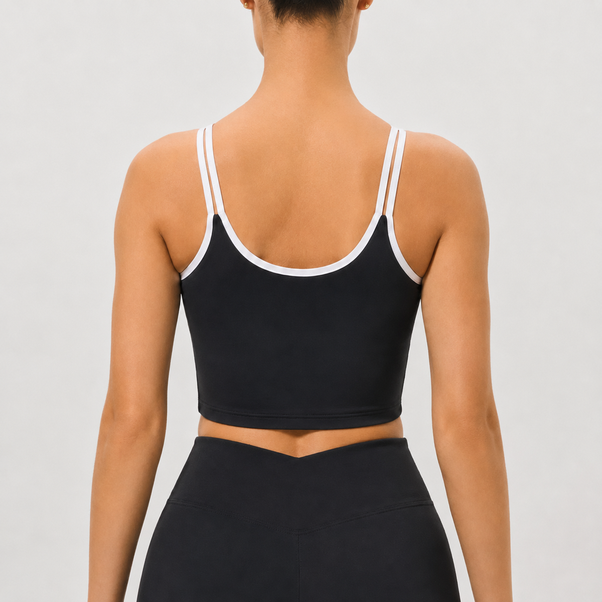 Contrast-Strap Biker Short Set